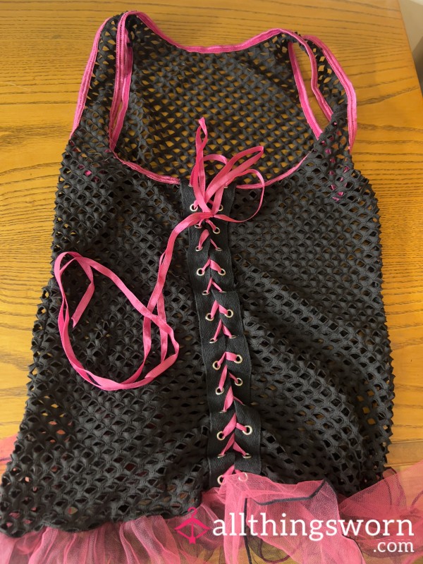 Black/Pink Fishnet Lingerie Bottom Ruffled