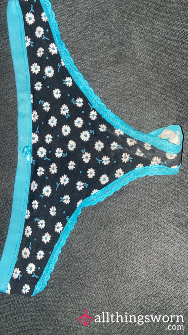 Blue And Black Flower Print Thong💓