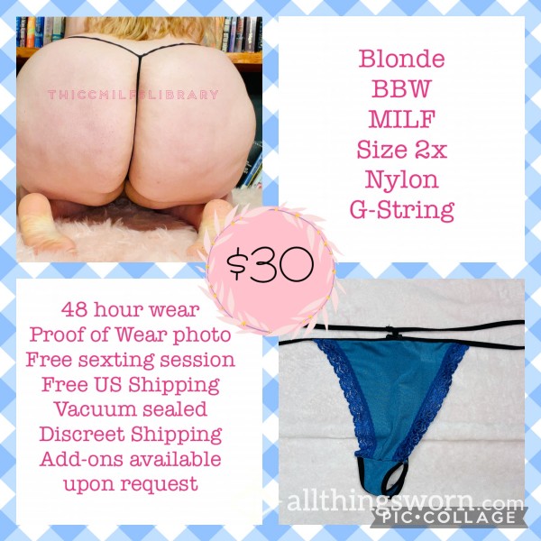 Blue And Black G-String Worn By Blonde BBW MILF