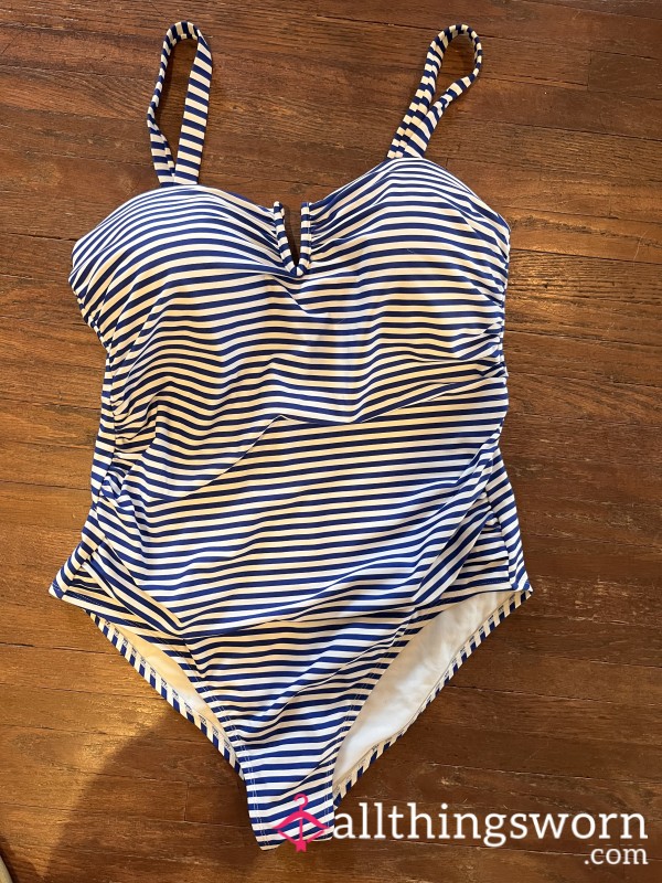 Blue And White Striped Pinup Style One Piece