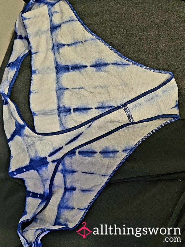 Blue And White Tie Dye Thong