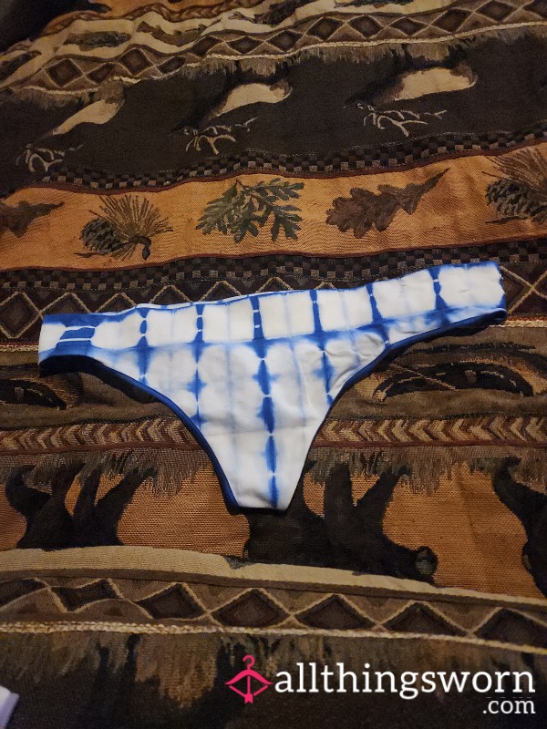 Blue And White Tye-dye Thong