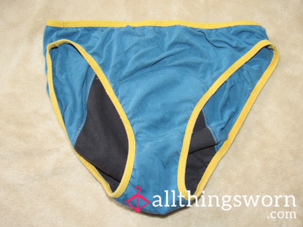 Blue And Yellow Absorbent Panties With Black Gusset