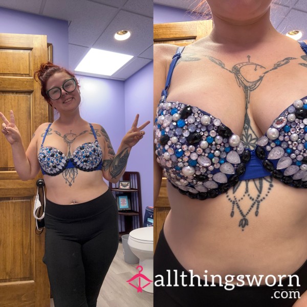 Blue Bedazzled Stripper Bra