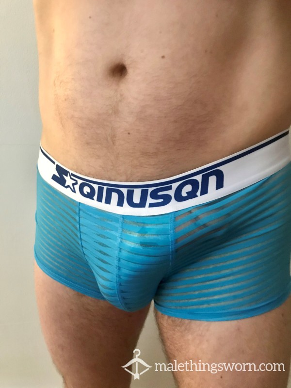 Blue Boxers: Worn Smelly And Ready For Your Nose