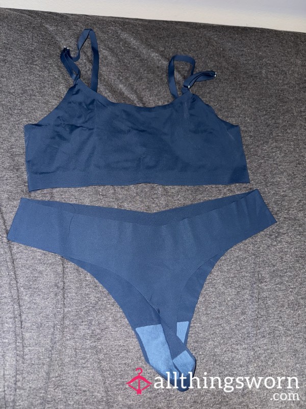 Blue Bralette And Thong Set