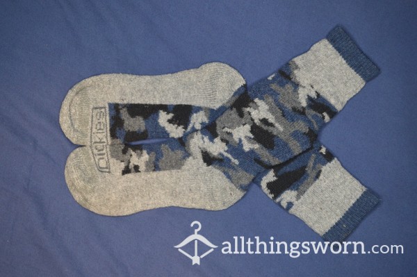 Blue Camo Wool Crew Cut Work Socks