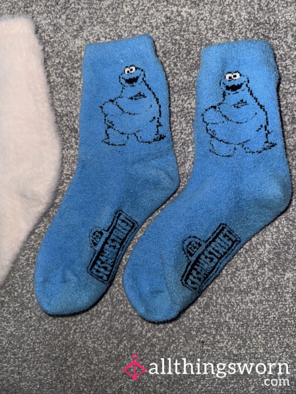 Blue Cookie Monster Fluffy Socks