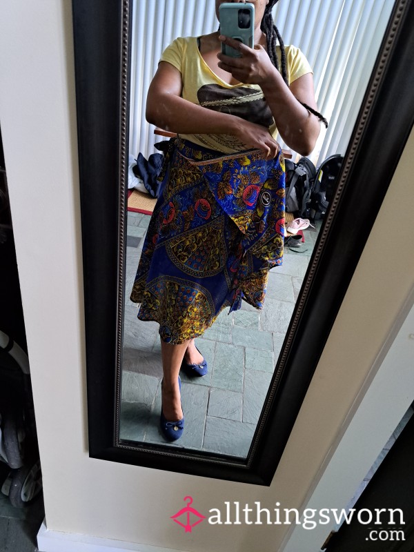 Blue Cotton Batik Wrap Skirt