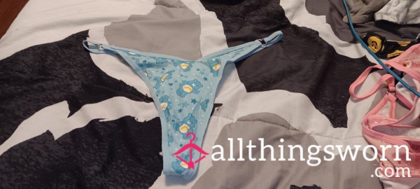 Blue Cotton CareBear Thong W/ Metal Heart Shaped Clasps Size- XL