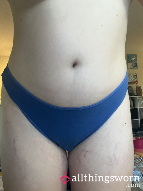 Blue Cotton Thong Panties