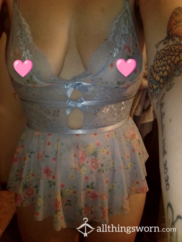 Blue Flor*l Lace Teddy Worn (MATCHING TO OTHER LINGERIE POSTED ASK ABOUT A COMBO DEAL)