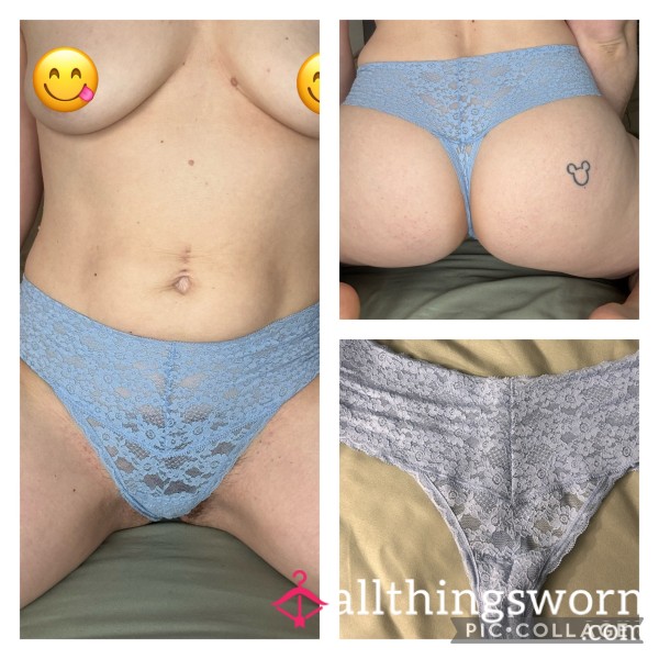 Blue Flor*l Lace Thong