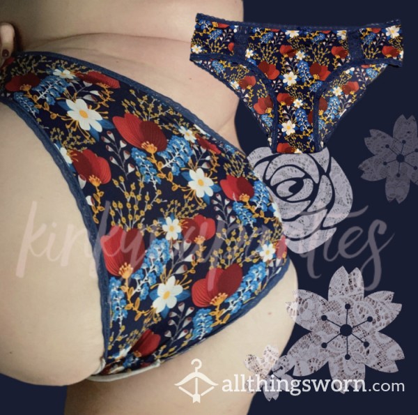 Blue Flor*l Lace Trim Cheekies - 48-hour Wear & U.S. Shipping Included