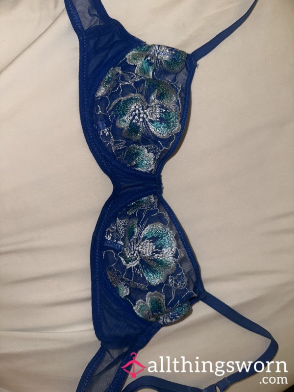 Blue Flor*l Mesh Bra