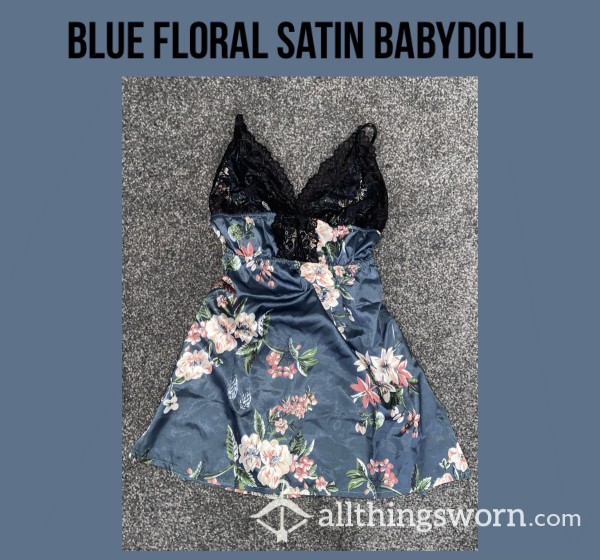 *reduced* Blue Flor*l Satin Babydoll💙