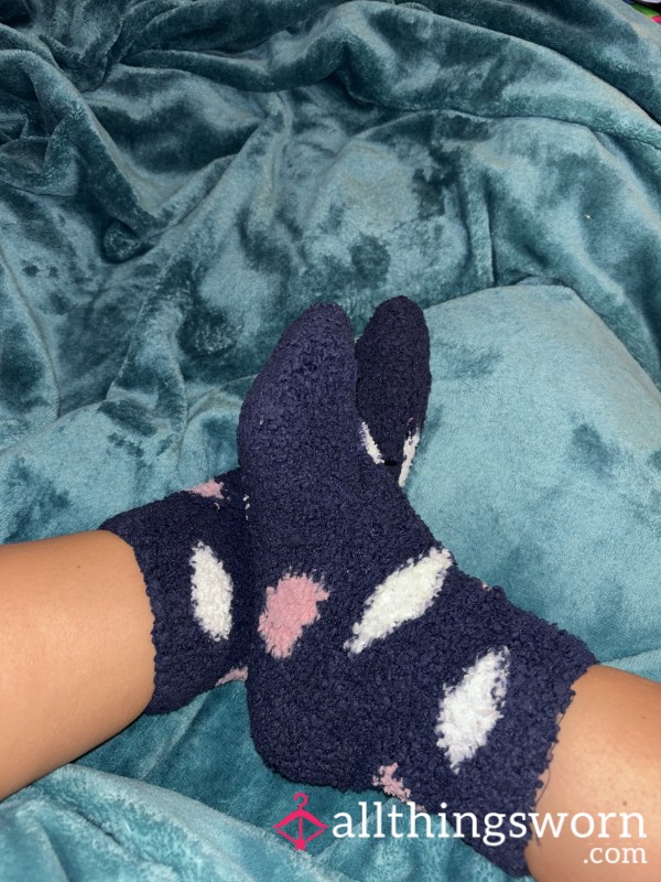 Blue Fuzzy Polka Dot Socks