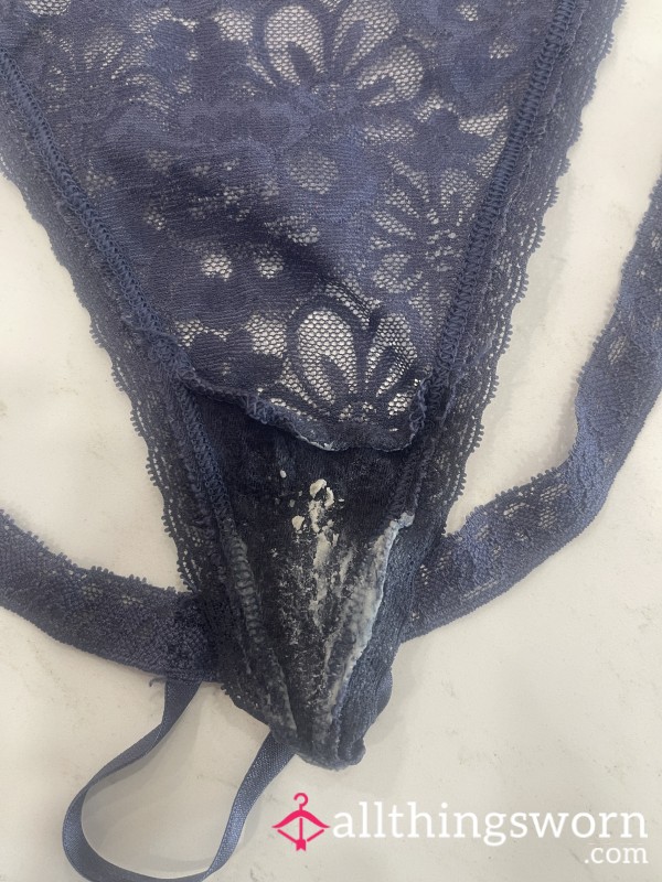 Blue Grey Lace Discharge Victoria Secret Panties