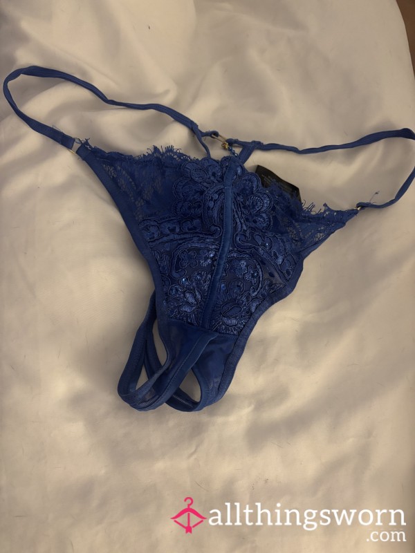 Blue Lace Crotchless Thong🥵