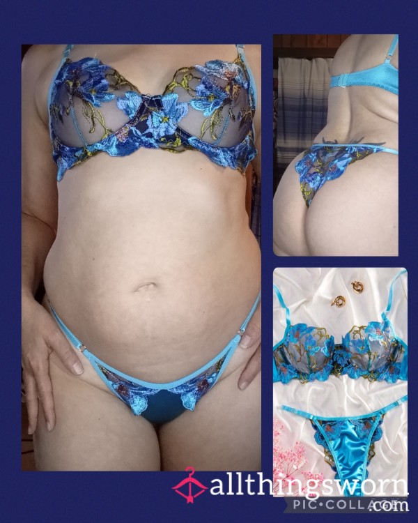 Price Drop!! Blue Lace Embroidery Lingerie Set