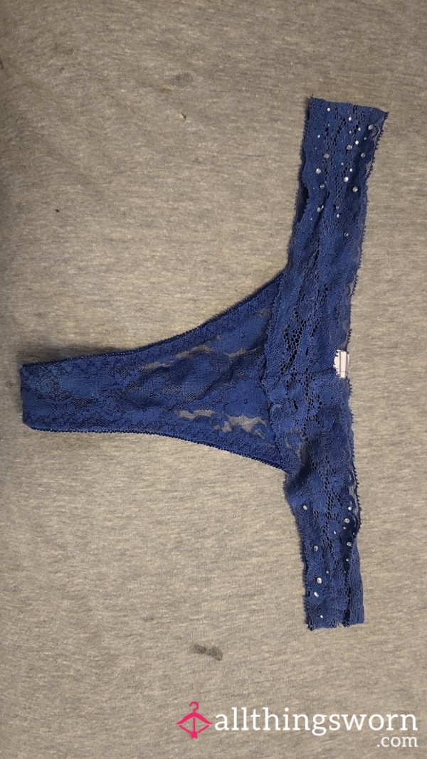 Blue Lace Thong Rhinestones On Sides Small