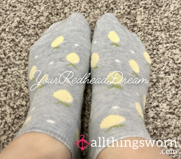 Blue Lemon Print Ankle Socks