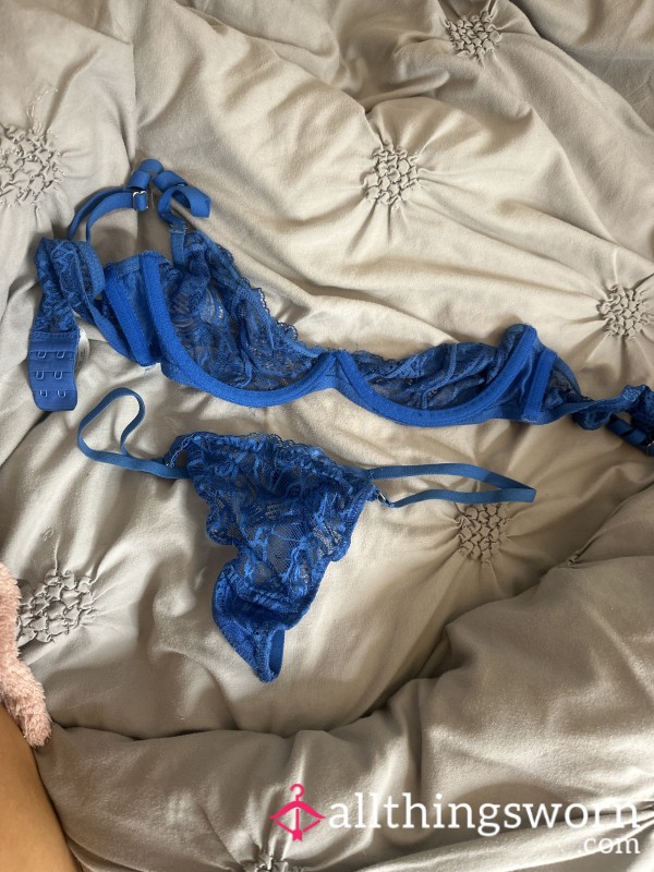 Blue Lingerie Set, Worn All Day Whilst I Did House Work And Went For A Sweaty Walk