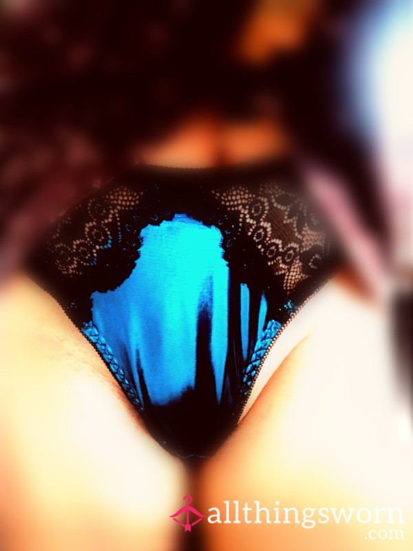 Blue Mattalic Effect With Black Lace Panties