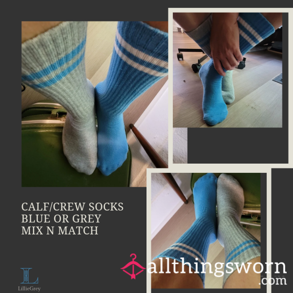 🧦 Blue Or Grey Thick, Super Soft, Crew Socks