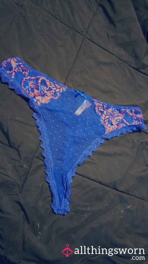 Blue & Pink Lace Thong