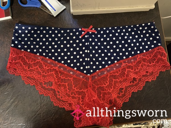 Blue, Red, White Polka Dot Full Back Panties