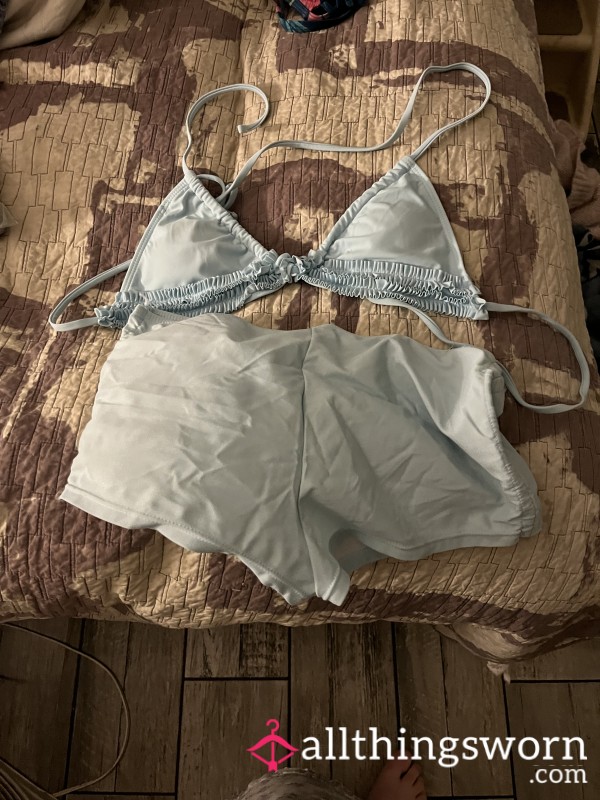 Blue Ruffle Shorts And Triangle Cup Bra