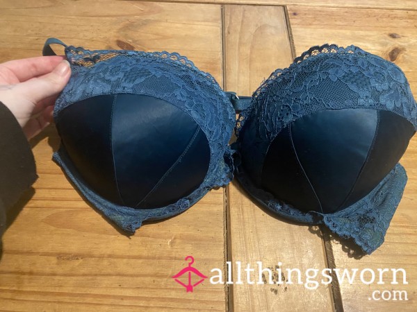 Blue Satin And Lace Bra