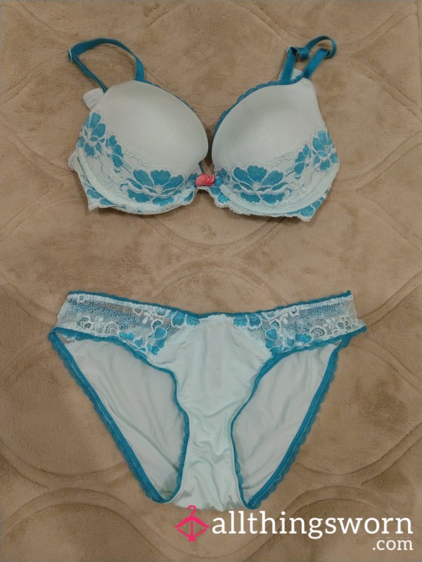 Blue Satin And Lace Bra