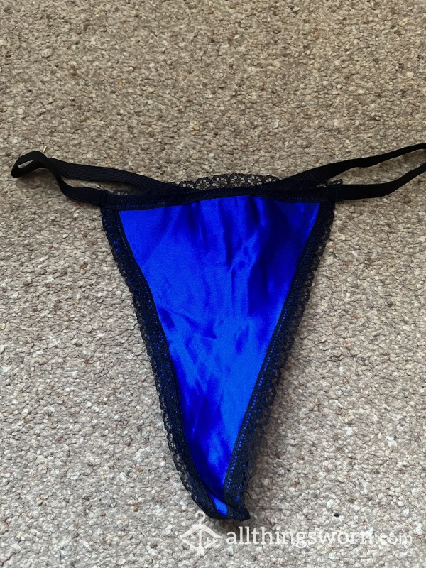 Blue Satin Thong