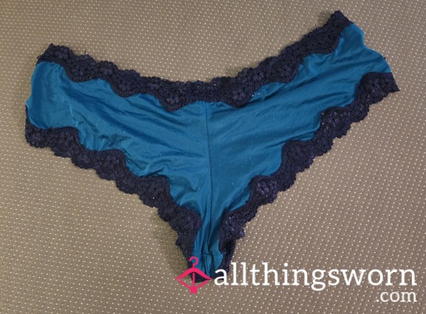 Blue Satin With Lace Trim..