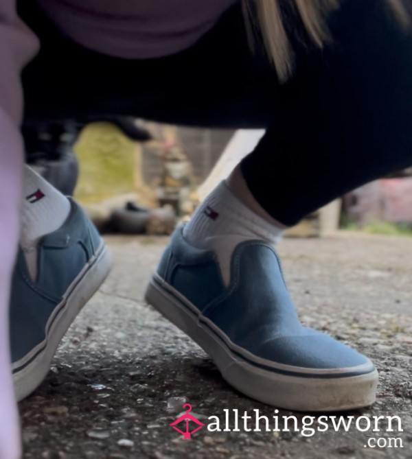 💙🤍 Blue Slip On Vans With 2 Min Video ♡ Size 5 UK