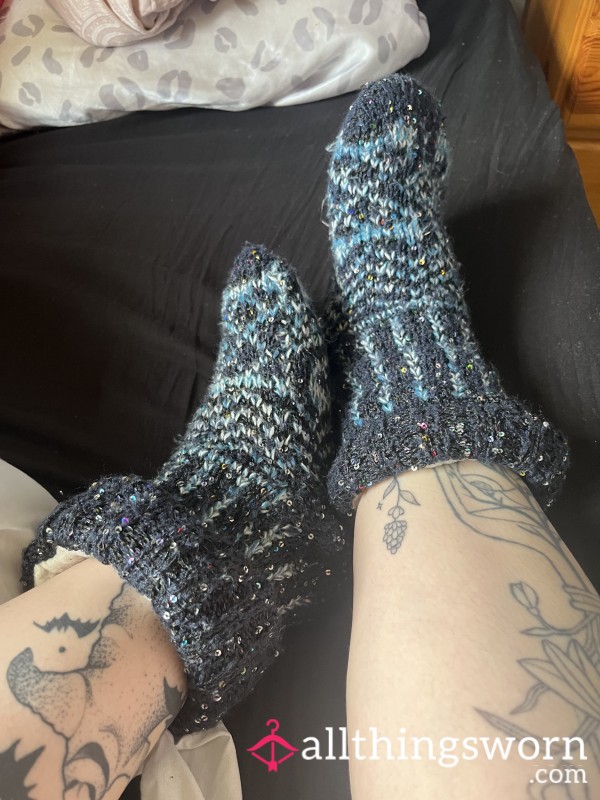 Blue Sparkly Slipper Socks