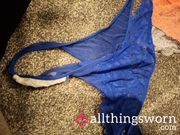 Blue Thong Saturated In Pu**y Juice