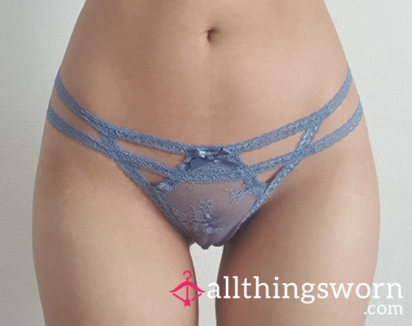 💙 Blue Thong With Lace, Mesh And Little Ribbon 💙