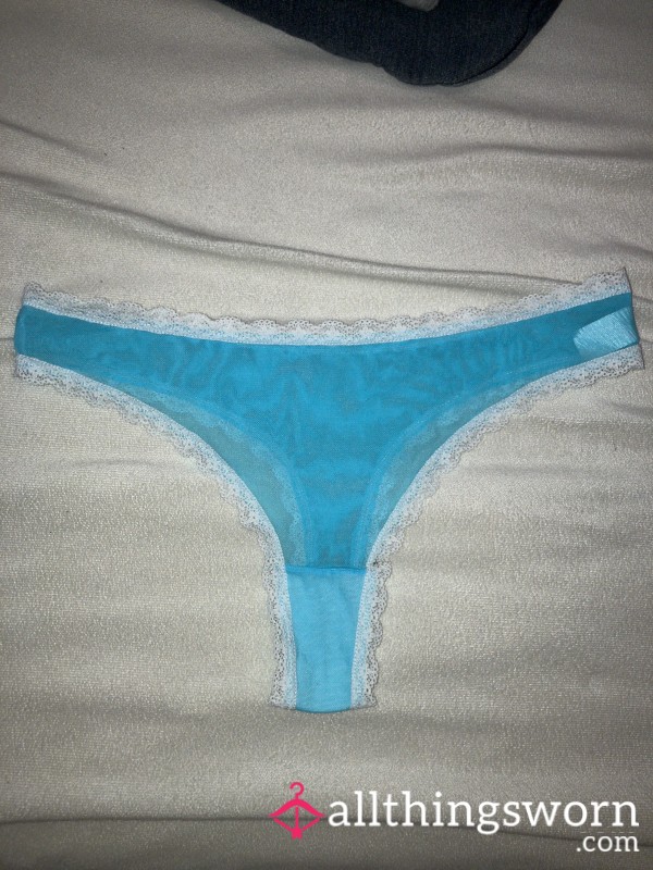 Blue & White Lace Thong