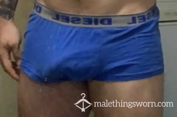 Blue Worn Boxers