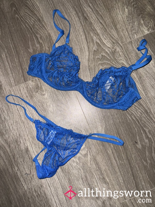 Blue Worn Lacey Lingerie Set With Thong/g-string 💙💦