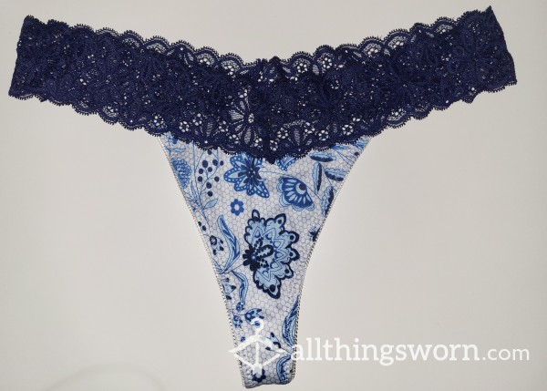 Blue/white Flor*l Thong