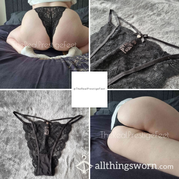 Boux Avenue Black Lace Tanga Knickers | Size 16 | 2 Days Wear | Includes Pics & Premade Video | See Listing Photos For More Info - From £20.00 + P&P