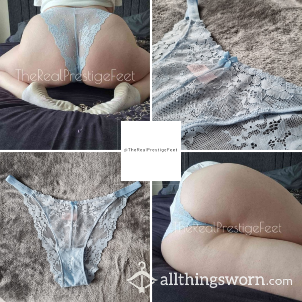 Boux Avenue Light Blue Lace Tanga Knickers | Size 16 | 2 Days Wear | Includes Pics & Premade Video | See Listing Photos For More Info - From £20.00 + P&P