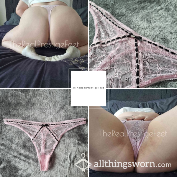 Boux Avenue Lilac Lace Thong With Black Ribbon Detailing | Size 16 | 2 Days Wear | Includes Pics & Premade Video | See Listing Photos For More Info - From £20.00 + P&P