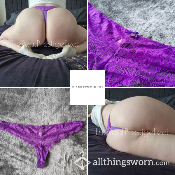 Boux Avenue Purple Lace Thong | Size 16 | 2 Days Wear | Includes Pics & Premade Video | See Listing Photos For More Info - From £20.00 + P&P