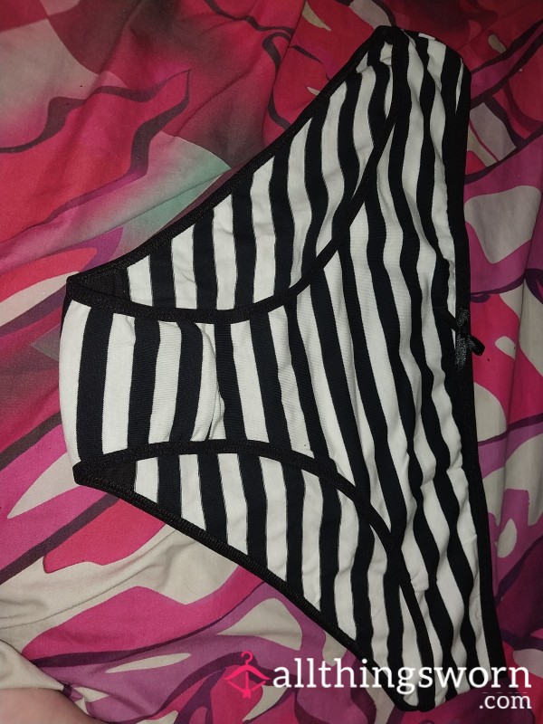 Brand New White And Black Stripped Panties