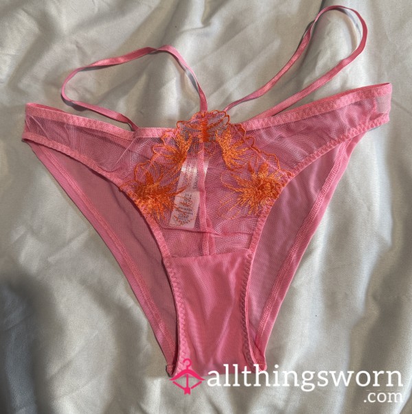 Brazilian Ruched Mesh Pink Panties Lace Flor*l